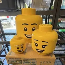 LEGO Stackable Minifigure Storage Heads Dad,Mom and baby. 3 storage containers.