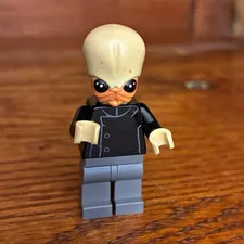 LEGO Plastic Minifigure Tan Head Black Torso/Jacket Gray Legs Figure