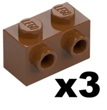Lego Part 11211 Brick with 2 Stud on Side Reddish Brown Modified 1 x 2 Qty 3 RB1
