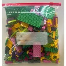 Lot of 1.5lb Pink/Green/Yellow Lego Bricks Various Sizes/Shapes/Parts AS IS