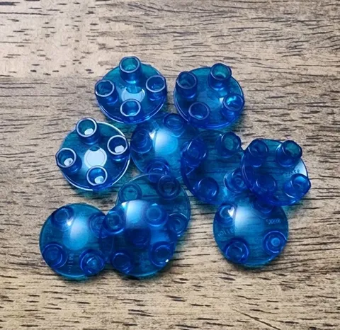 LEGO Trans-Dark Blue Plate, Round 2 x 2 with Rounded Bottom. QTY 10. Part 2654