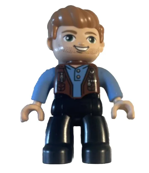 LEGO Minifigure Owen Grady Jurassic World Brown Vest Green Eyes Stubbled