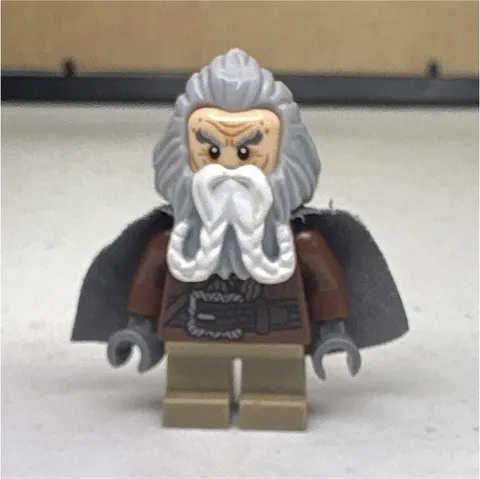 LEGO Minifigure Oin the Dwarf; w/ Gray Hair, White Beard, Cape & Brown Outfit