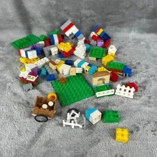 Vintage LEGO Lot Mixed Bricks Baseplates Bicycle Cart Picket Fence Pieces