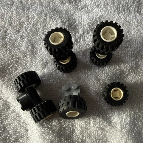 LEGO Wheel & Tire Lot - Black Tires w/ White Rims Bulk Parts in Bag