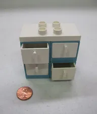 Lego Duplo Blue Cabinet w/ 4 White Drawers Dresser For Room Vintage House Top