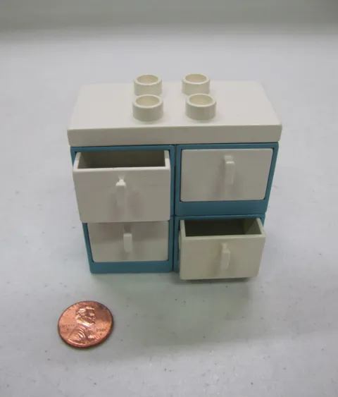Lego Duplo Blue Cabinet w/ 4 White Drawers Dresser For Room Vintage House Top