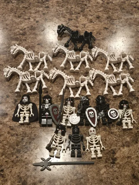 LEGO Castle Skeleton Army Warriors Minifigures,  Skeleton Horses, Black Skeleton