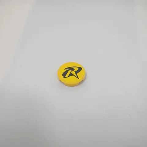 LEGO Batman Yellow Tile Round 2x2 Black R Outline (Robin Logo) Pattern 4150pb040