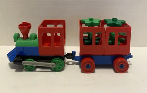 Lego Duplo Push Train Engine & Caboose Passenger Freight Car with Trees 1