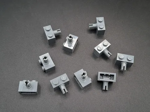 LEGO - 10x - Modified Brick - Brick - 1x2 with Pin - Gray - Dark Gray - 44865