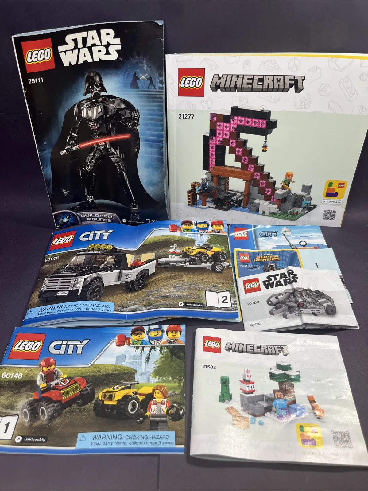 Lot of 8 Vintage and Modern LEGO Manuals Star Wars, Minecraft, Condition As Is