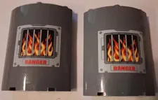 H-1 Lego X 2 Quarter Cylinder Dark Bluish Gray w Fire Stickers 30562pb019 7596