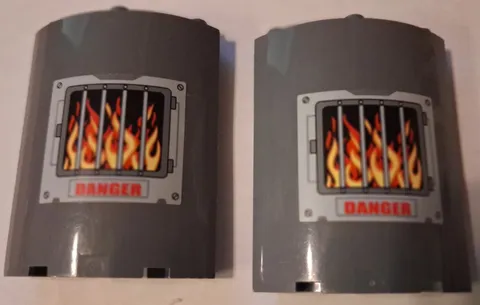 H-1 Lego X 2 Quarter Cylinder Dark Bluish Gray w Fire Stickers 30562pb019 7596