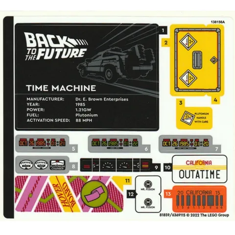 new LEGO Sticker Sheet #1 from Back to the Future Time Machine set 10300