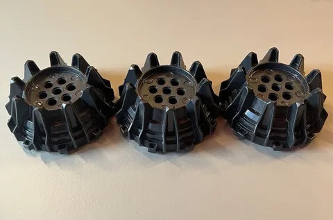 LEGO Piece 64712 Wheel Hard Plastic w/Small Cleats & Flanges Pearl Dark Gray x3