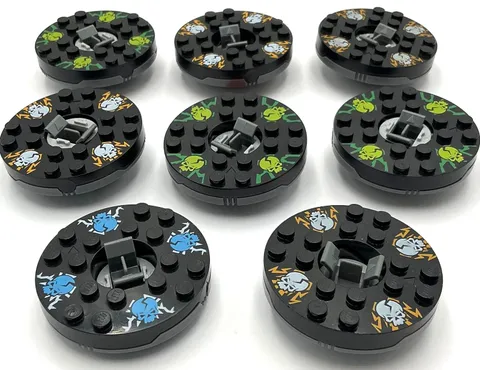 Lego 8 Black Ninjago Spinner Pieces Skull Pattern