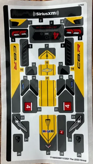LEGO STICKER SHEET #1 ONLY 76903 CHEVROLET CORVETTE C8.R & 1968 CARS of set New