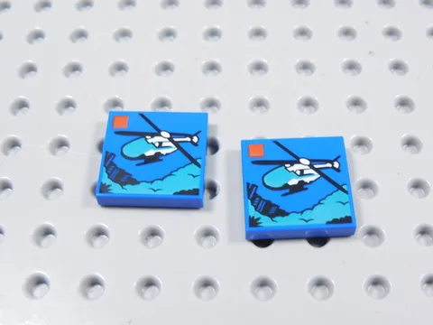 LEGO Lot of 2 Blue 2x2 Decorated Tiles Plates Minifig Helicopter BJ