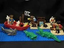 LEGO Pirates Minifig Lot Boat Cannon Animals Parrot Map Chest