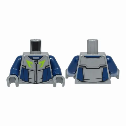 LEGO Minifigure Torso Racing Suit, Dark Blue Panels, Silver Zipper