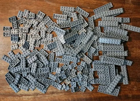 LEGO Dark Bluish Gray Plate 2X2, 2X3, 2X4, 2X6, 2x8 QTY 250. 50 Each, Brand New.