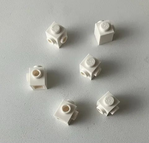 Lego 6x Brick Modified 1x1 w/ Stud on 2 Sides Adjacent WHITE #26604