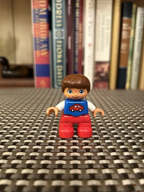 Lego Duplo Figure Kid Boy Blue Shirt With Red Car