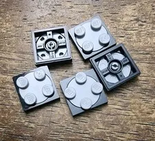 LEGO Black Turntable 2 x 2 Plate with Light Bluish Gray Top. QTY 5. Part 3680pc