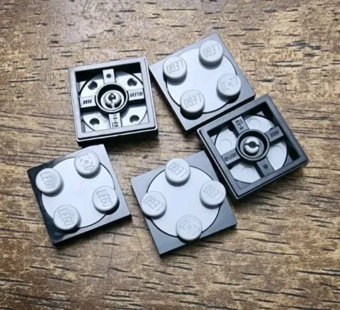 LEGO Black Turntable 2 x 2 Plate with Light Bluish Gray Top. QTY 5. Part 3680pc