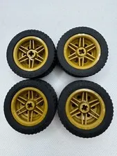 (4) LEGO Wheel Tire Lot- 43.2x22ZR -GOLD RIMS #56145/ 44309 Technic