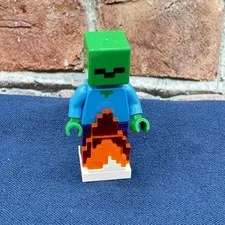 LEGO Minecraft Minifigure Zombie with Fire Base (Genuine)