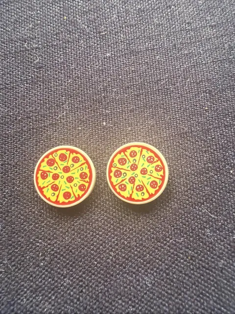 LEGO Tan Tile Round 2x2 Bottom Stud Holder Sliced Pizza Pattern 14769pb160 Qty 1
