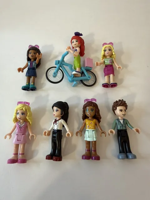 Lot Of 7 Different Lego Friends Mini-figures And Bicycle Pre-Owned 
