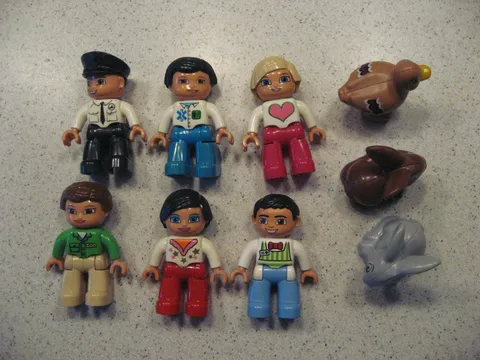 Vintage Lot of 9 Duplo Figures including Mallard Duck, Rabbits, Airport Guy +