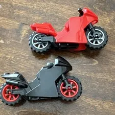 LEGO motorcycle  vehicles lot of 2 -              one red, one black 