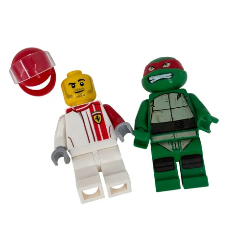 Lego 2 Mini Figures Ninja Turtle Raphael Champion Car Driver Replacements 1.5"
