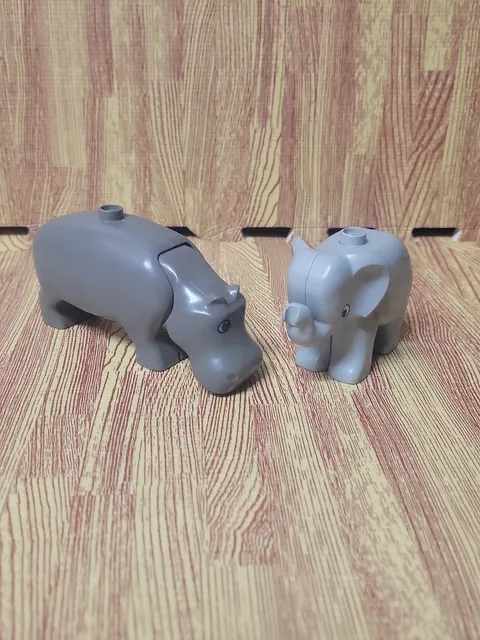 Lego Duplo Figure Hippo & Elephant baby 3.5" Long Slate Gray