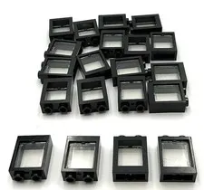Lego 20 New Balck Windows 1 x 2 x 2 Flat Front Parts