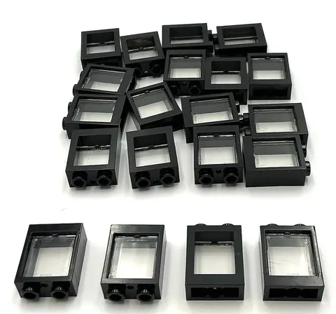 Lego 20 New Balck Windows 1 x 2 x 2 Flat Front Parts