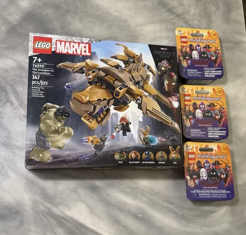 LEGO Marvel The Avengers Vs. The Leviathan 76290 and 3 Spider Verse cMFs Nib