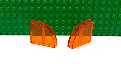 Lego 2 Trans Orange 4x1x2 2/3 Curved Smooth Slope brick block NEW