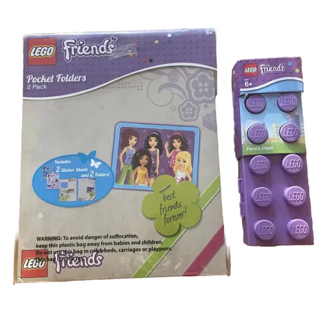 Lego Friends Purple Brick Pencil Case Plus 2 Pocket Folders NEW