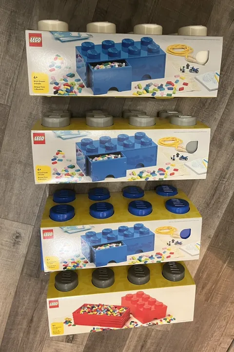Large 20×10×7 LEGO Storage Bricks Lot of 4 8-Knob Drawer Box - 3 Print Errors