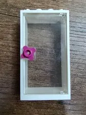 LEGO White Door Frame 1 x 4 x 6 Transparent Clear Door Pink Flower Door Knob 