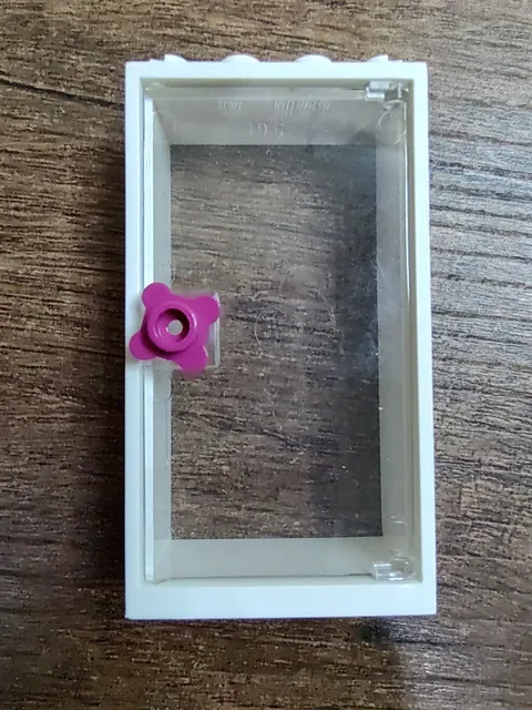 LEGO White Door Frame 1 x 4 x 6 Transparent Clear Door Pink Flower Door Knob 