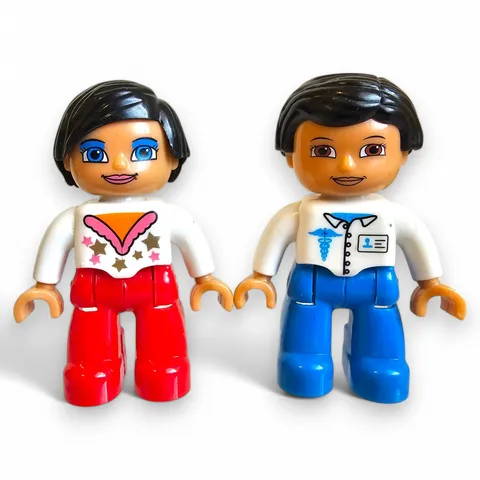 Lego Duplo Mini Figure Lot of 2 Girl Blue Eyeshadow & Nurse Doctor Posable 2.5"