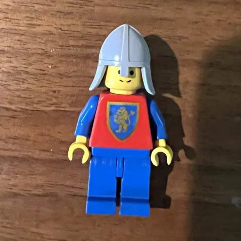 LEGO Castle Lion Knight Minifigure Blue Legs Red Lion Crest Gray Helmet CLASSIC