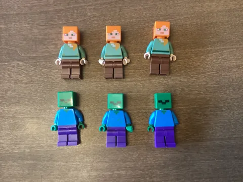 Lego Minecraft Minifigure Lot- (Alex x3 and Zombie x3)