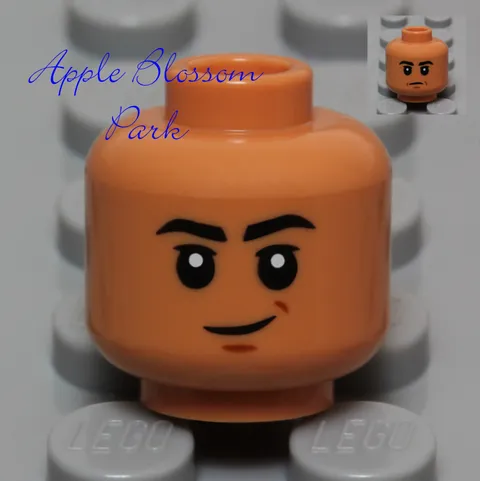 NEW Lego Medium FLESH MINIFIG HEAD - Pirate Grin w/Dark Brown Black Eyebrow Hair